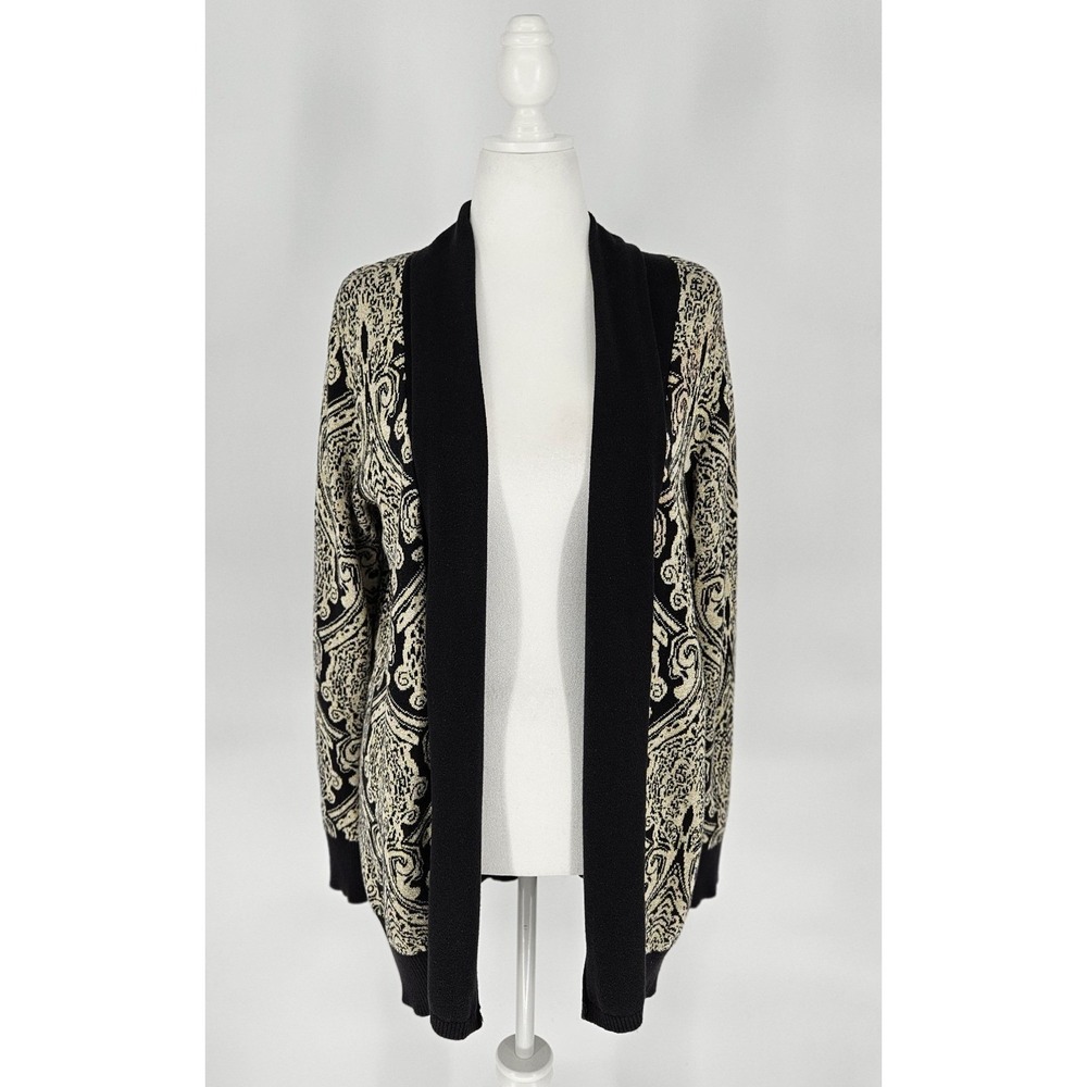 Maurices Cardigan Sweater Womens XL Black‎ Gold Paisley Damask Open Front Knit